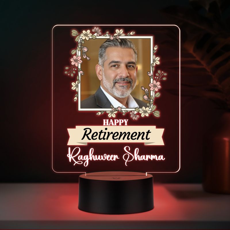 Personalized Happy Retirement LED Lamp with Photo Frame Retirement Gift for Teacher, Professor, Boss, Lawyer Nurse & Doctor Multicolored Light